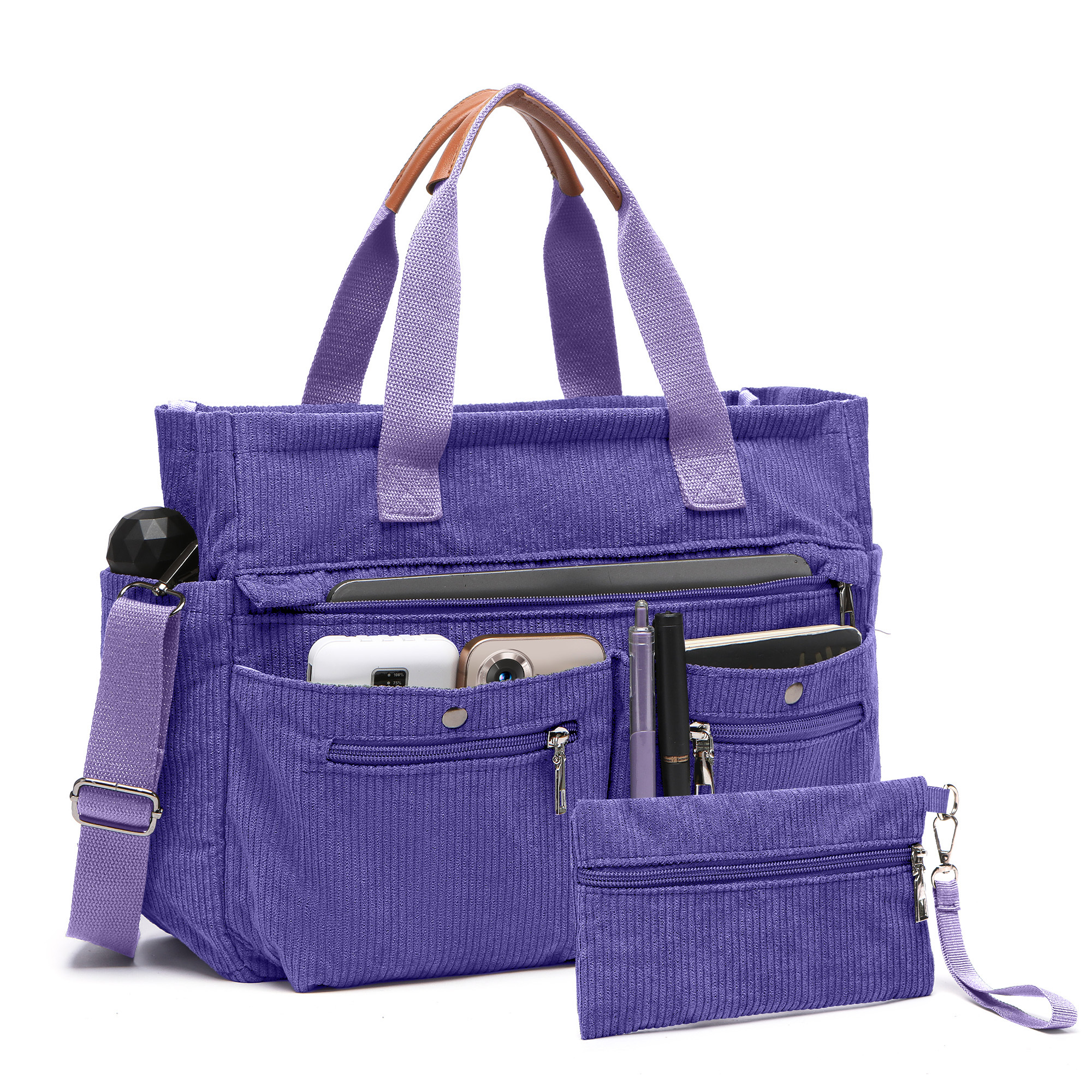 TEMU Corduroy Tote Bag Set (2pcs) For Women, Laptop Work Bags Crossbody Shoulder Hobo Messenger Handbag Purse Travel Gym Totes