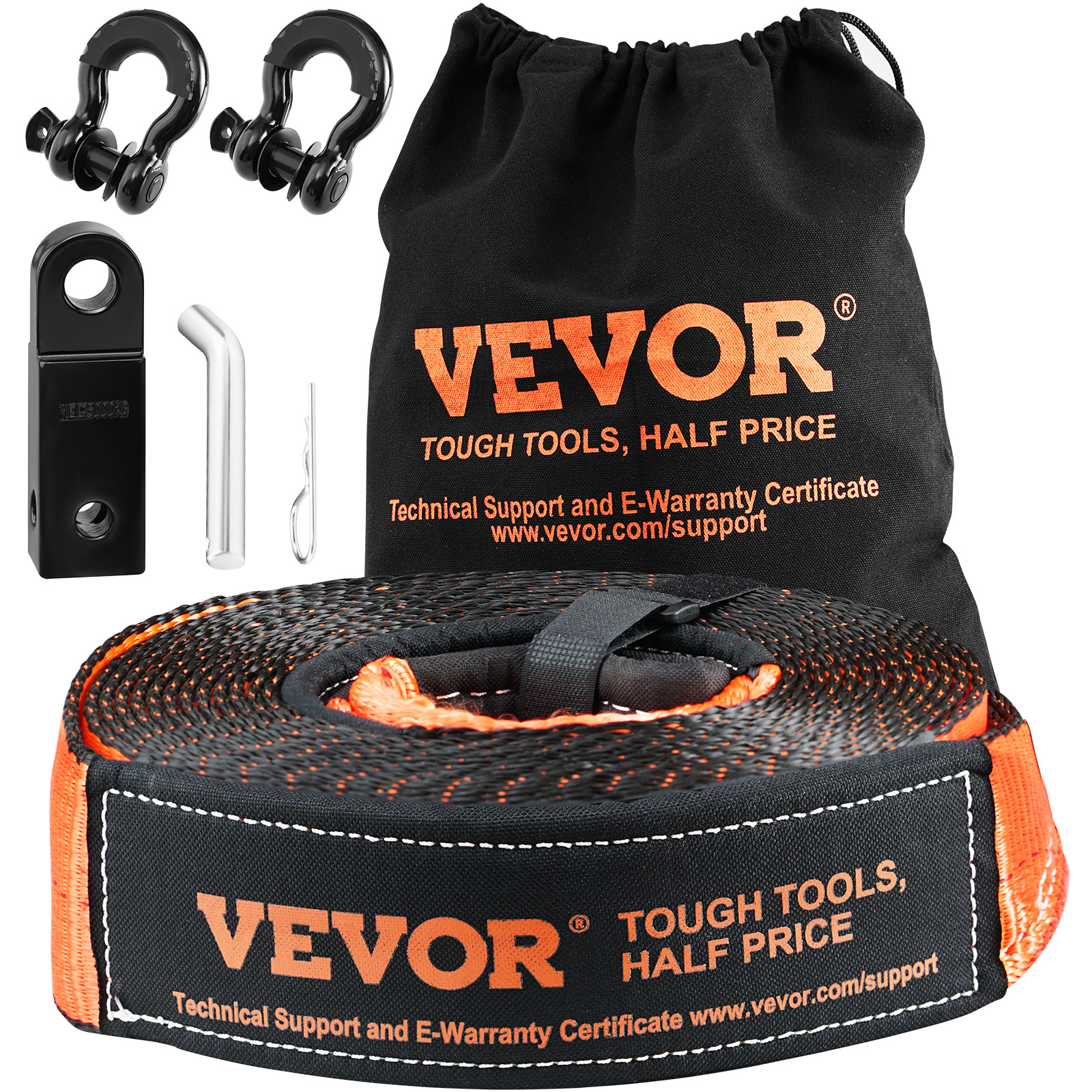 Vevor Off-road Recovery Kit, 3" X 30', Heavy Duty Winch Recovery Kit With 30,000 Lbs Tow Strap, 44,092 Lbs D-ring Shackles, Shackle Receiver And Storage Bag, For , Jeeps, Off-road Vehicles, Trucks