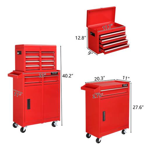 item picture 8 drawer rolling toolbox tool storage cabinet with lockable wheels detachable top drawers and side hooks mechanical tool storage box for garage warehouse and maintenance workshop