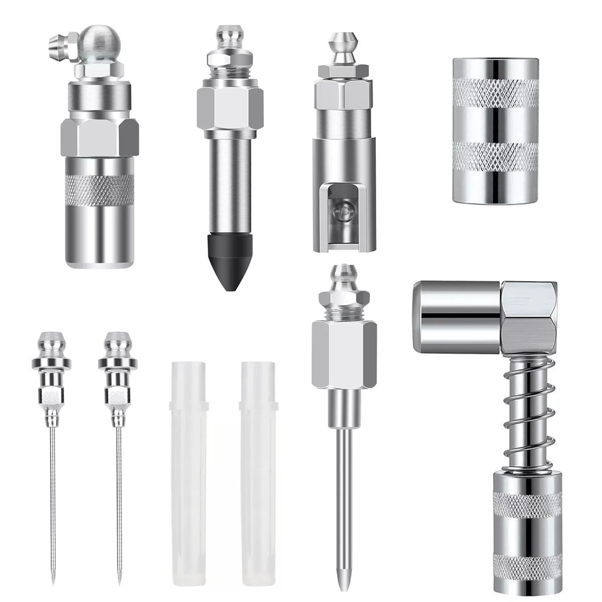TEMU 8pcs Set Grease Gun Injector Needle Dispenser Nozzle 90 Degree Coupler Adapter For Automotive & Marine Maintenance