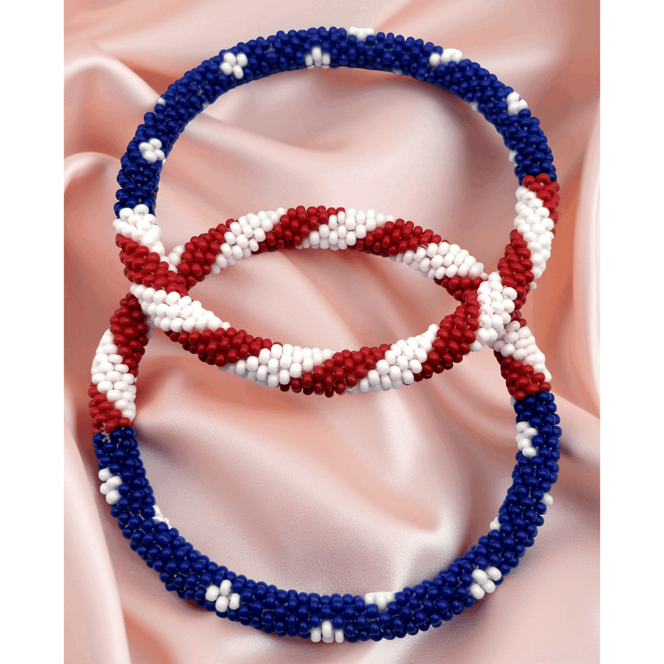 TEMU Set Of 2 Handmade Usa Flag Patriotic Bracelet Jewelry From Nepal – Glass Beaded Crochet Bracelets For , Boho Hippie Style, Artisan- Bangles,