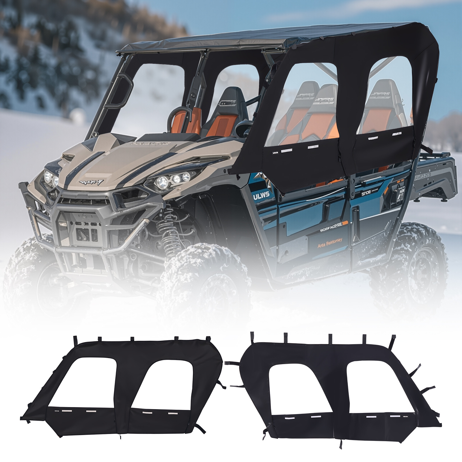 Utv Cab Enclosure Upper Doors Set Zipper Enclosure For Kawasaki Teryx4 2012-2022