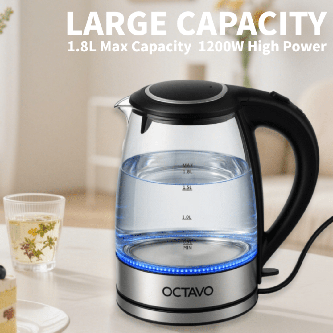 TEMU Electric Kettle, 1.8l 1200w, Hot Water Boiler, Removable Lid For , Auto Shut Off, Boil-, Stainless Steel Filter, Borosilicate Glass Electric Tea Kettle