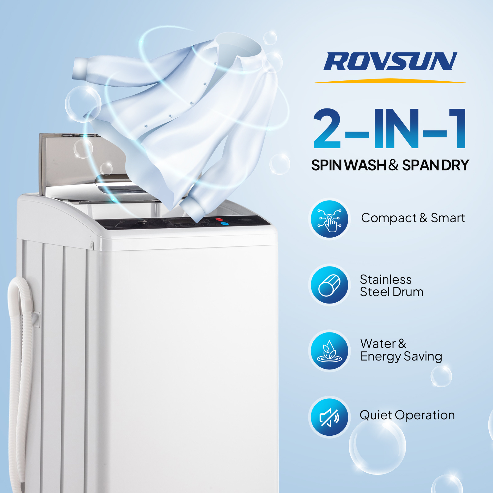 Portable Washing Machine - Compact Twin Tub Mini Washer & Spin Dryer Combo with Built-in Gravity Drain, 110V Electric Laundry Machine for Apartments, Dorms, RV, Camping - Energy Efficient, Quiet, Space Saving, No Installation Required, Quick Wash, Low Water Usage, Perfect for College Rooms, Tiny Homes & Travel