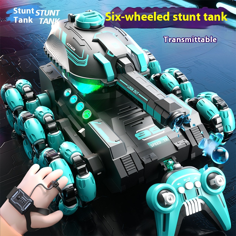 6WD Remote Control Tank Vehicle with Handle Controller - 2.4G wireless technology, 360° rolling, LED lighting, McPherson wheeled design - Rechargeable transformable remote control vehicle, an excellent gift for boys and girls.