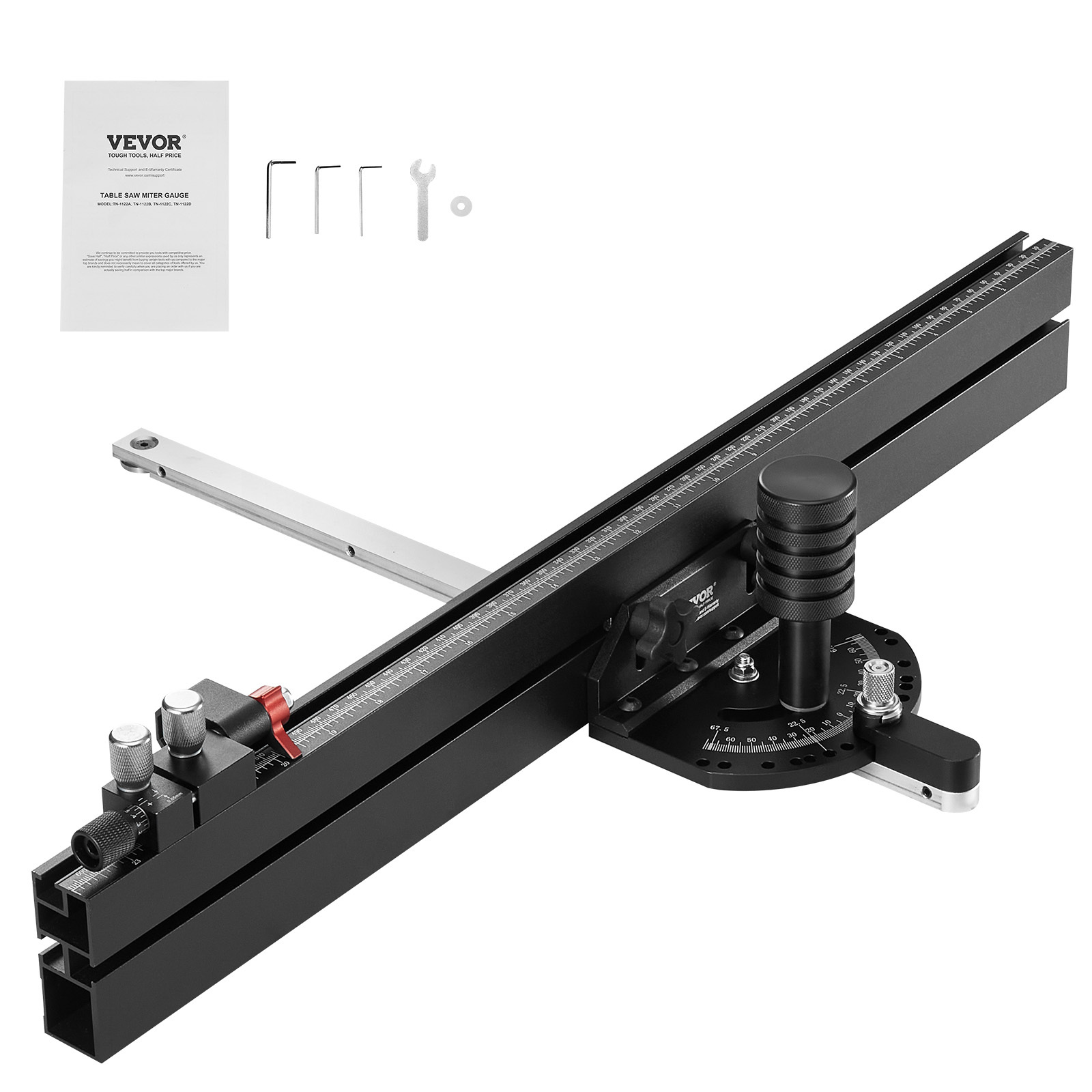 TEMU Vevor Precision Miter Gauge, Standard Slot 3/4'' X 3/8'', Aluminum Alloy Table Saw Miter Gauge With 18 In / 24 In Grating 15 Angle Stops