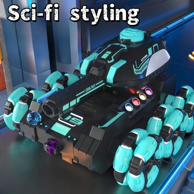 6WD Remote Control Tank Vehicle with Handle Controller - 2.4G wireless technology, 360° rolling, LED lighting, McPherson wheeled design - Rechargeable transformable remote control vehicle, an excellent gift for boys and girls.