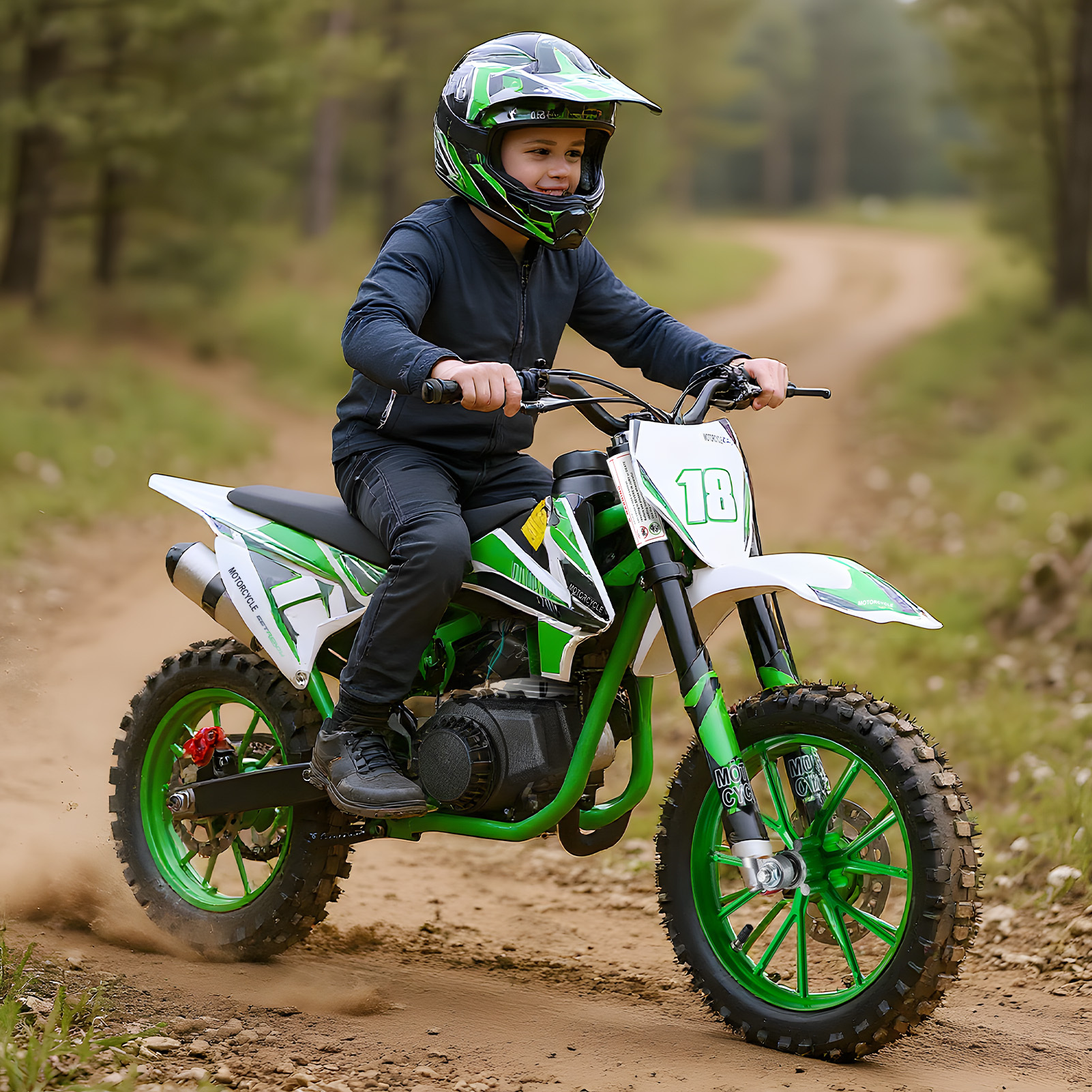 TEMU 50cc Kids Dirt Bike,2-stroke Gas Mini Bike, Dirt Bike For Kids 8-14, Bike,gas Motorcycle With Front Rear Disc Brakes, Off Road Mini Motorcycle 330lbs Green, Gift Ideas