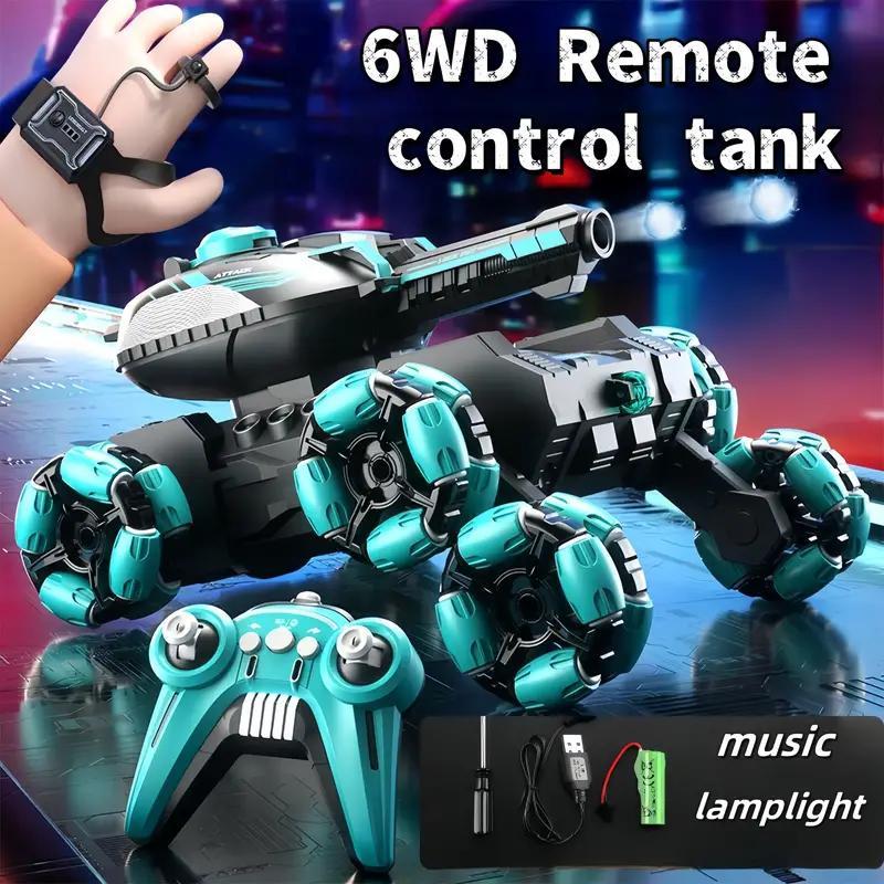6WD Remote Control Tank Vehicle with Handle Controller - 2.4G wireless technology, 360° rolling, LED lighting, McPherson wheeled design - Rechargeable transformable remote control vehicle, an excellent gift for boys and girls.