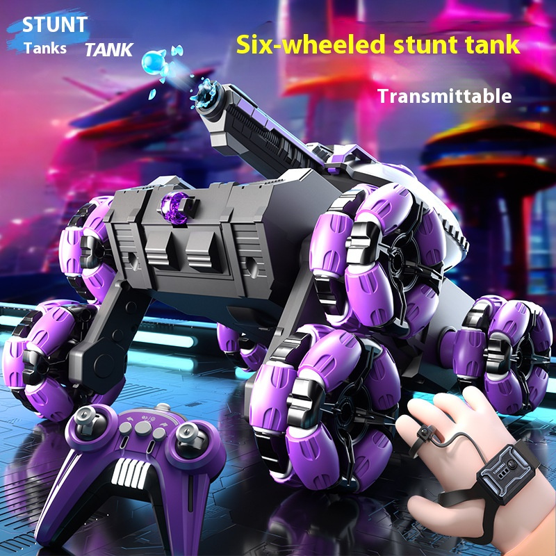 6WD Remote Control Tank Vehicle with Handle Controller - 2.4G wireless technology, 360° rolling, LED lighting, McPherson wheeled design - Rechargeable transformable remote control vehicle, an excellent gift for boys and girls.