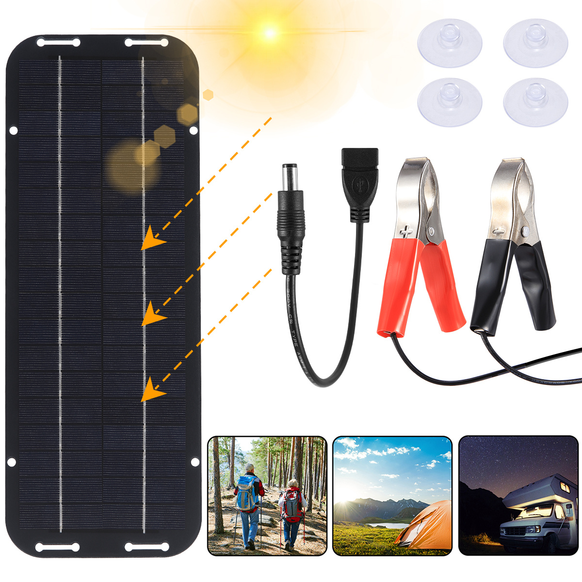 TEMU 10w Solar Panel Kit, 12v Solar Battery Trickle Charger With 25% High Efficiency Monocrystalline Solar Module For Boat Car Rv Motorcycle Marine Mower, Farm, Rooftop And Home Off-