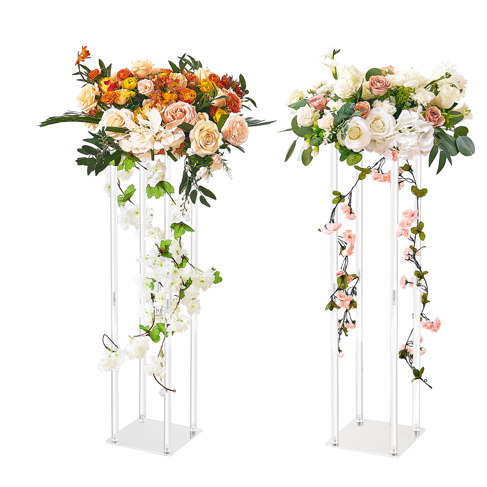 Vevor 2pcs 31.5inch High Wedding Flower Stand, With Acrylic Laminate,acrylic Vase Column Geometric Centerpiece Stands, Floral Display Rack For Events Reception, Party Decoration Home