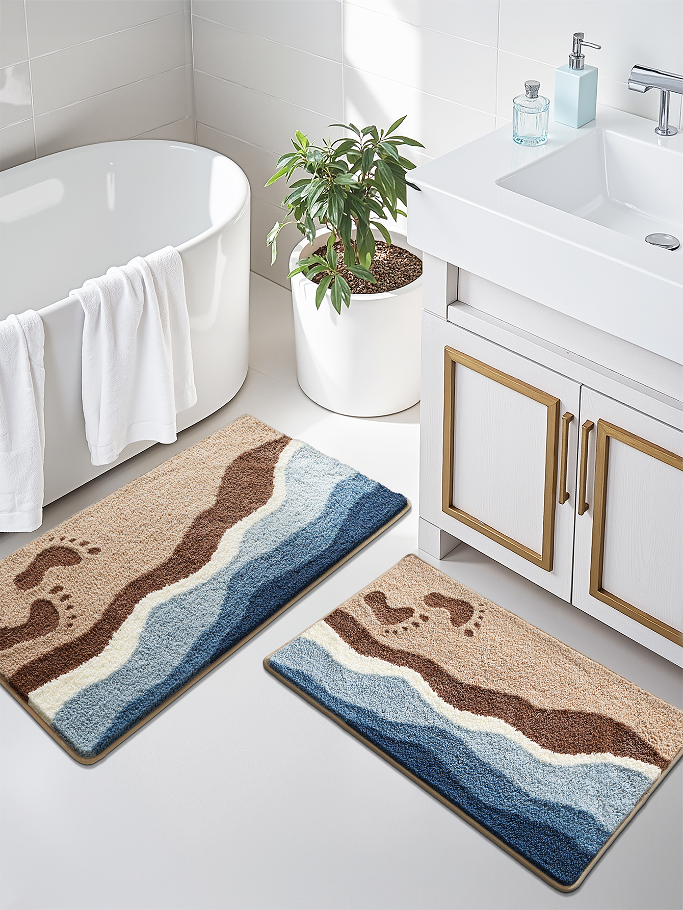 2pc bathroom mats set soft absorbent bathroom rug floor mats machine washable non slip bathtub mat summer   room decor for sinks showers bathroom accessories Product details 0