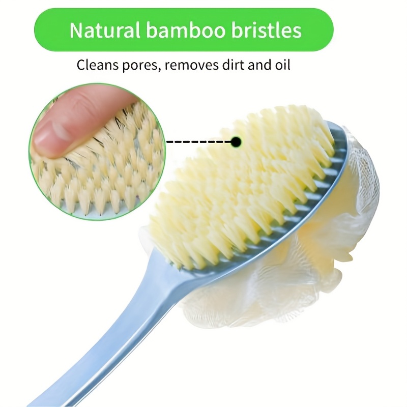 3 pack back shower body brushes shower body brush with bristles and loofah back scrubber bath mesh sponge for wet or dry long handle for light beige exfoliating bath exfoliating light beige for men and women blue Product details 1