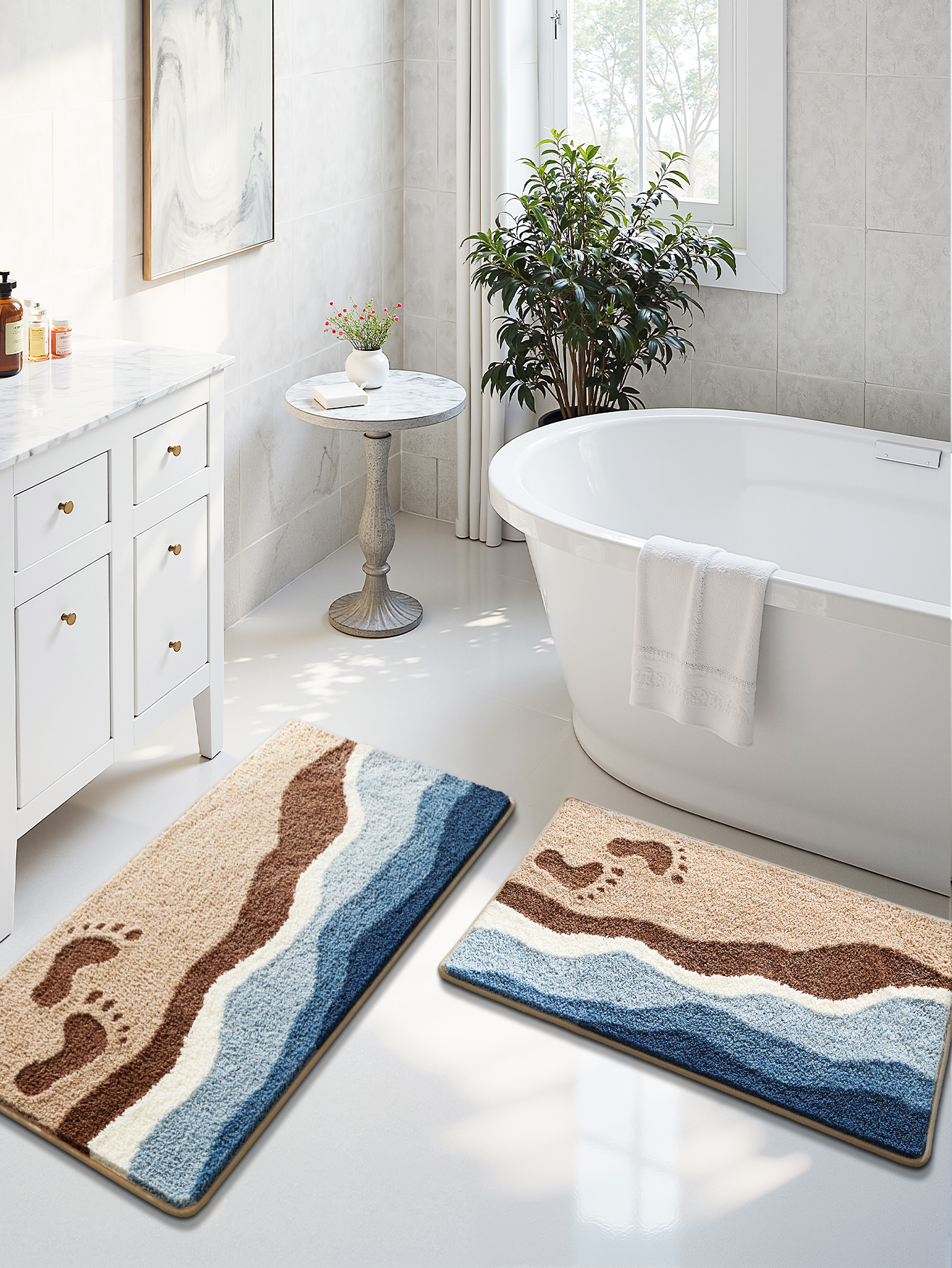 2pc bathroom mats set soft absorbent bathroom rug floor mats machine washable non slip bathtub mat summer   room decor for sinks showers bathroom accessories Product details 1
