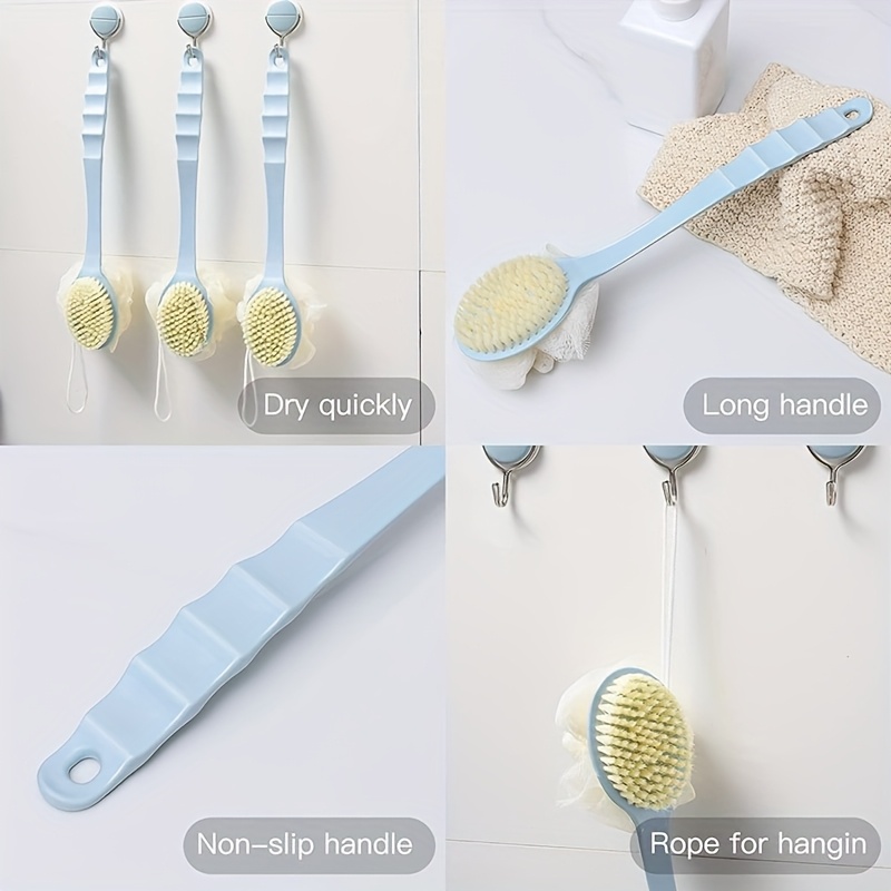 3 pack back shower body brushes shower body brush with bristles and loofah back scrubber bath mesh sponge for wet or dry long handle for light beige exfoliating bath exfoliating light beige for men and women blue Product details 6