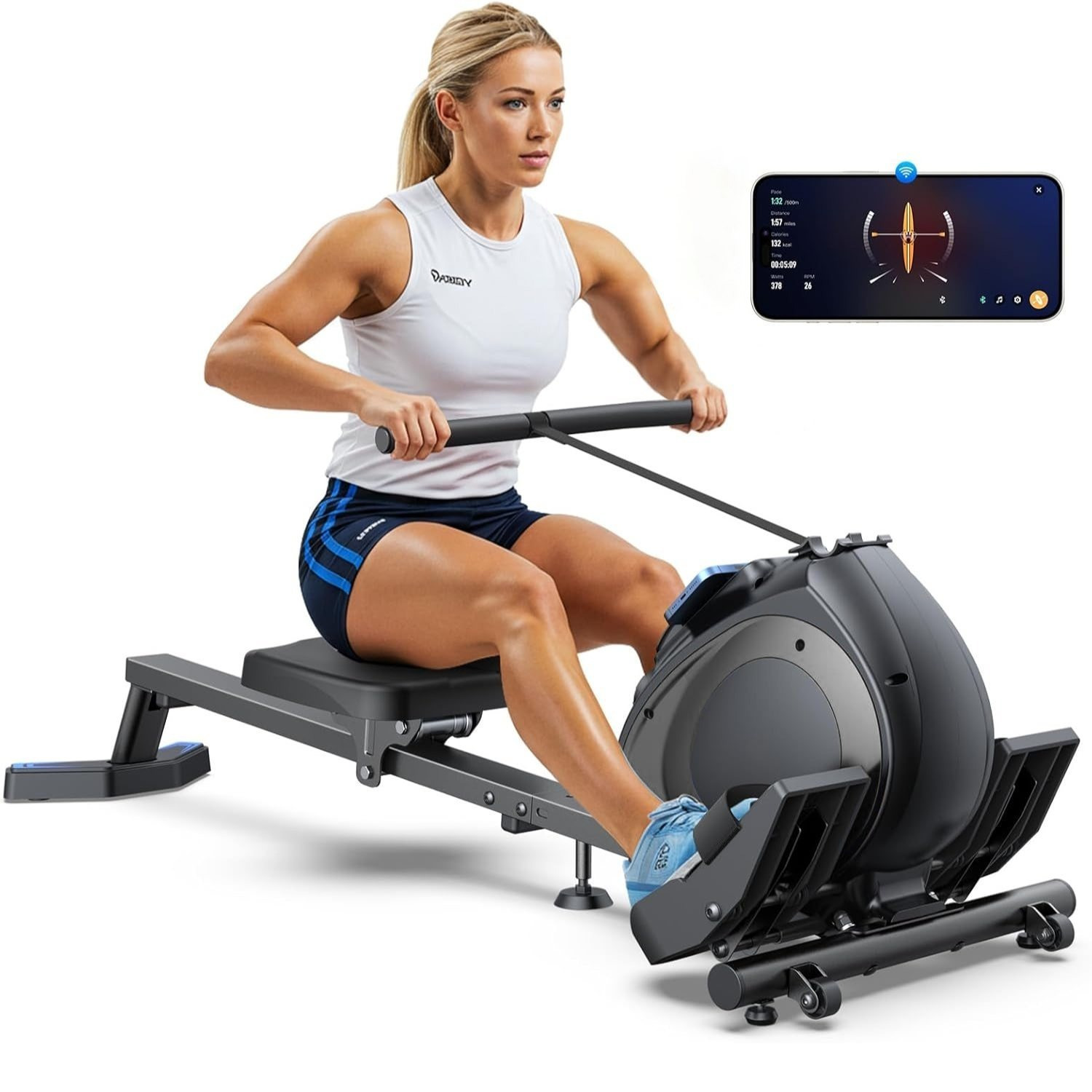 TEMU Rowing Machines，magnetic Rowing Machine For Home Adjustable Resistance 8-, For Leg And Butt Toning，led Display,supports Up To 265 Lbs Foldable