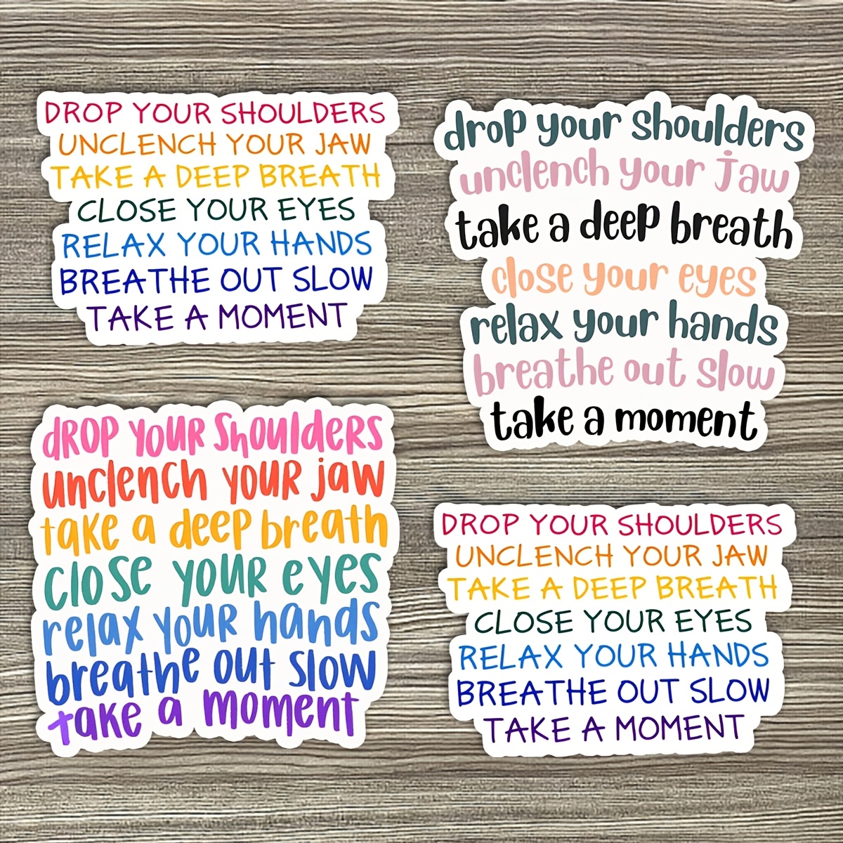 TEMU 4pcs Car Stickers - Mindfulness Vinyl Decals With Colorful Yoga Quotes For Cars, Laptops, Water Bottles, Wall Art - Durable Waterproof Mental