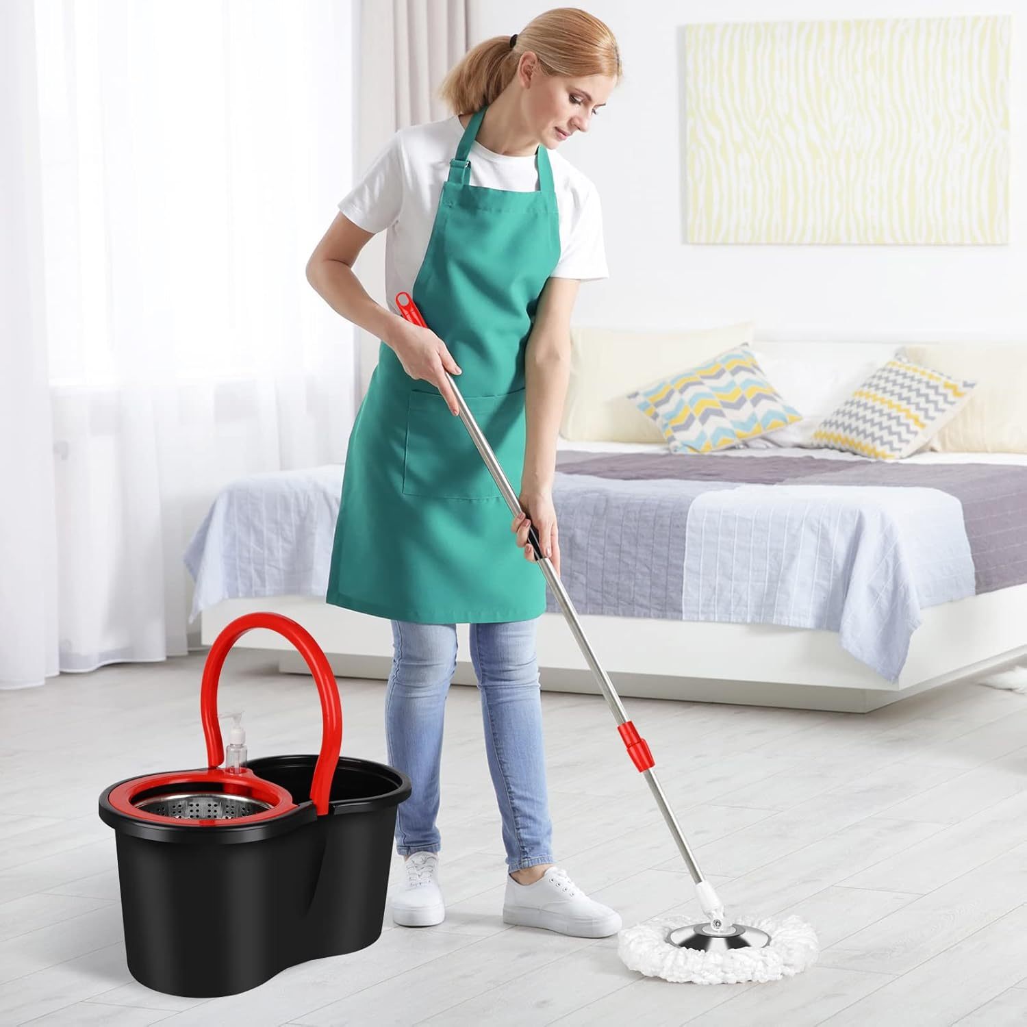 Spin Mop and Bucket with Wringer Set, 360° Spinning Mop Bucket System with 4 Microfiber Mop Replacement Heads and Stainless Steel Adjustable Handle for Floor Cleaning 7 Spin Mop and Bucket with Wringer Set, 360° Spinning Mop Bucket System with 4 Microfiber Mop Replacement Heads and Stainless Steel Adjustable Handle for Floor Cleaning