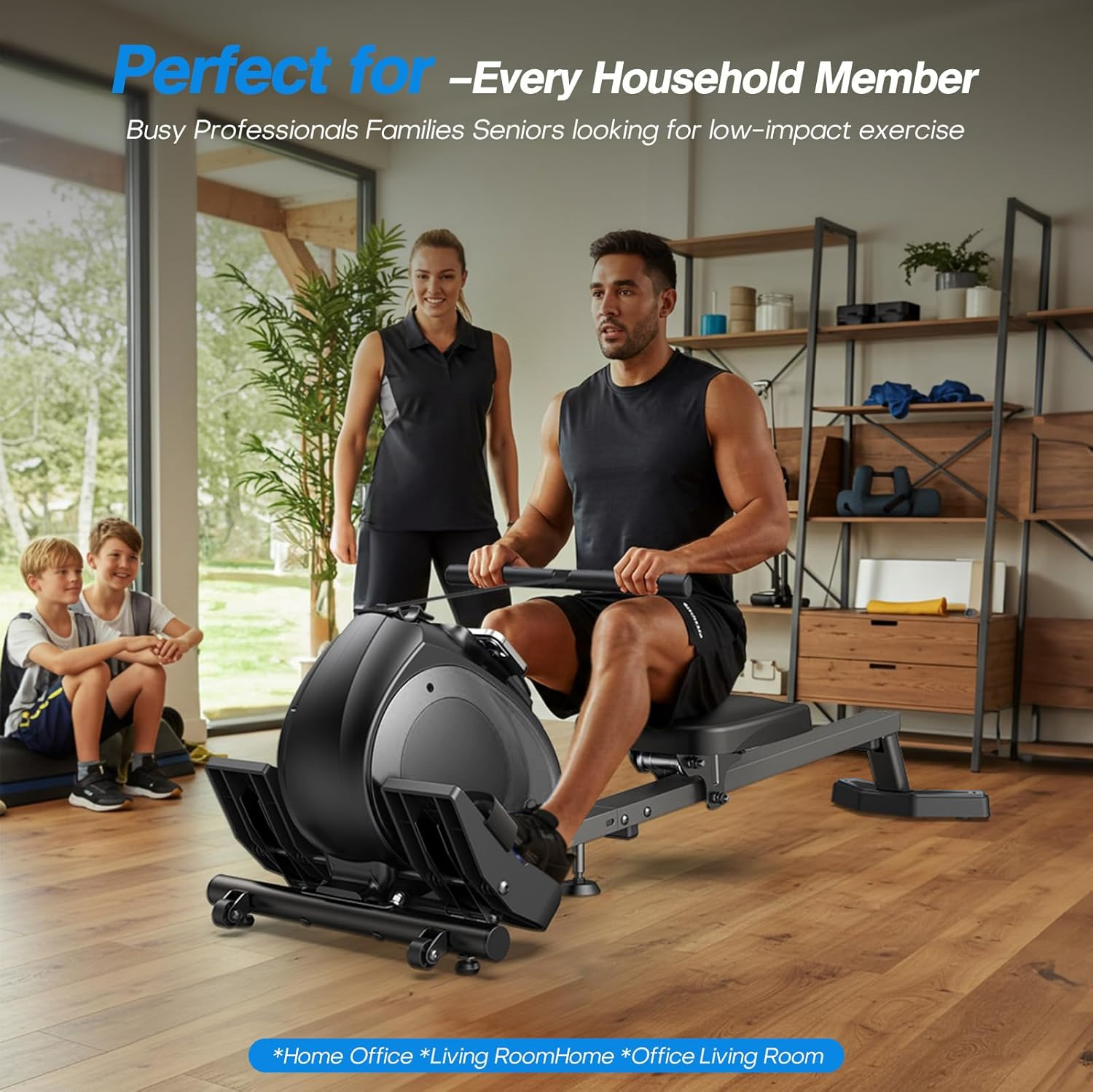 Rowing Machines，Magnetic Rowing Machine for Home Adjustable Resistance 8-Speeds, for Leg and Butt Toning，LED Display,Supports Up to 265 LBS Foldable Design for Easy Storage