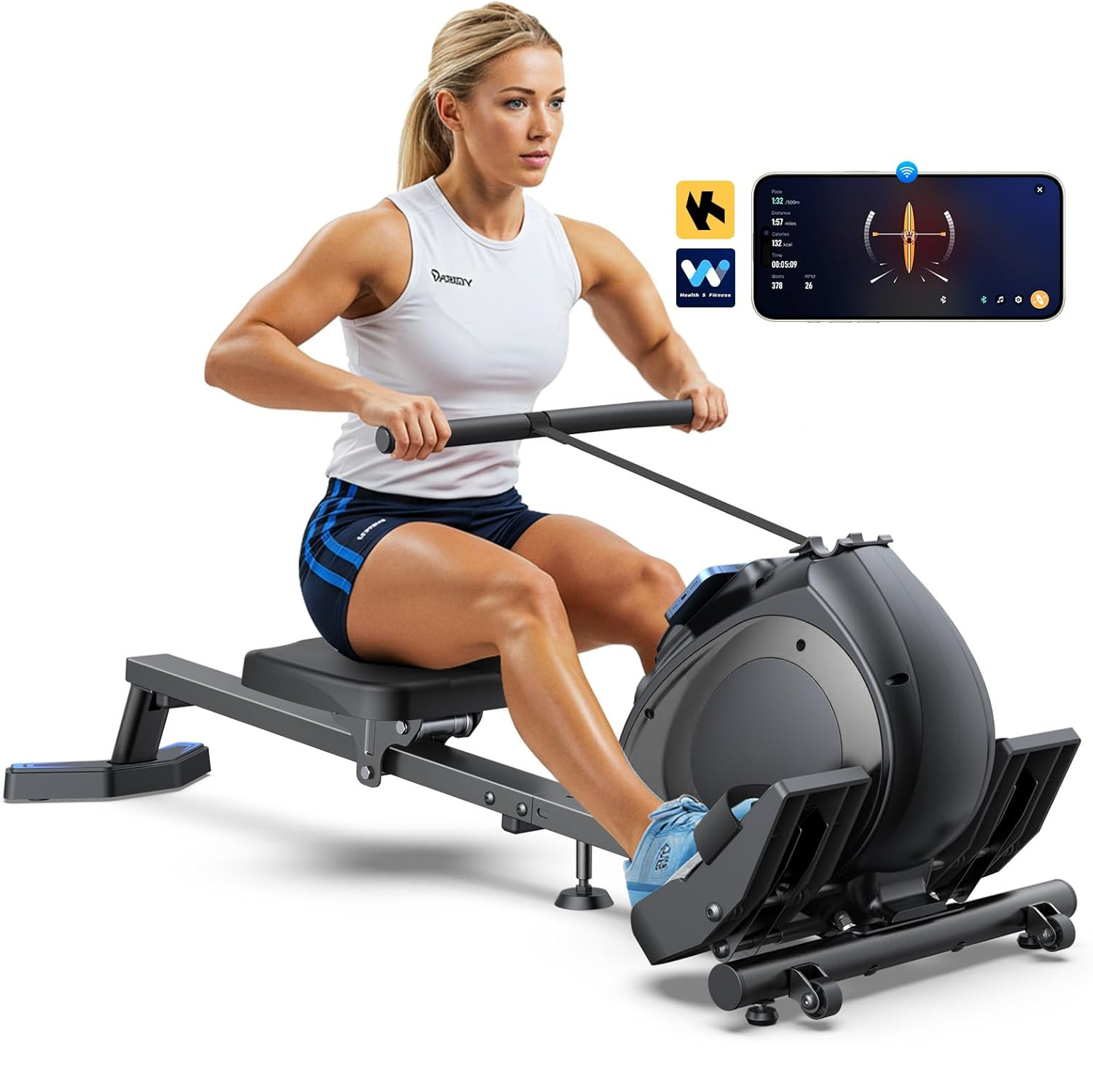 Rowing Machines,Magnetic Rowing Machine for Home Adjustable Resistance 8-Speeds, for Leg and Butt Toning,LED Display,Supports Up to 265 LBS Foldable Design for Easy Storage