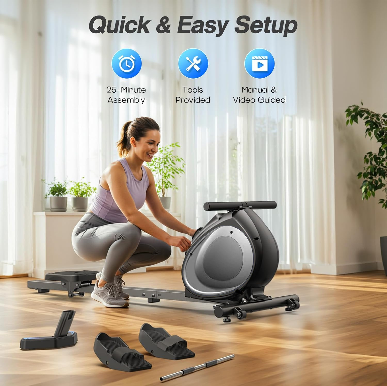 Rowing Machines,Magnetic Rowing Machine for Home Adjustable Resistance 8-Speeds, for Leg and Butt Toning,LED Display,Supports Up to 265 LBS Foldable Design for Easy Storage