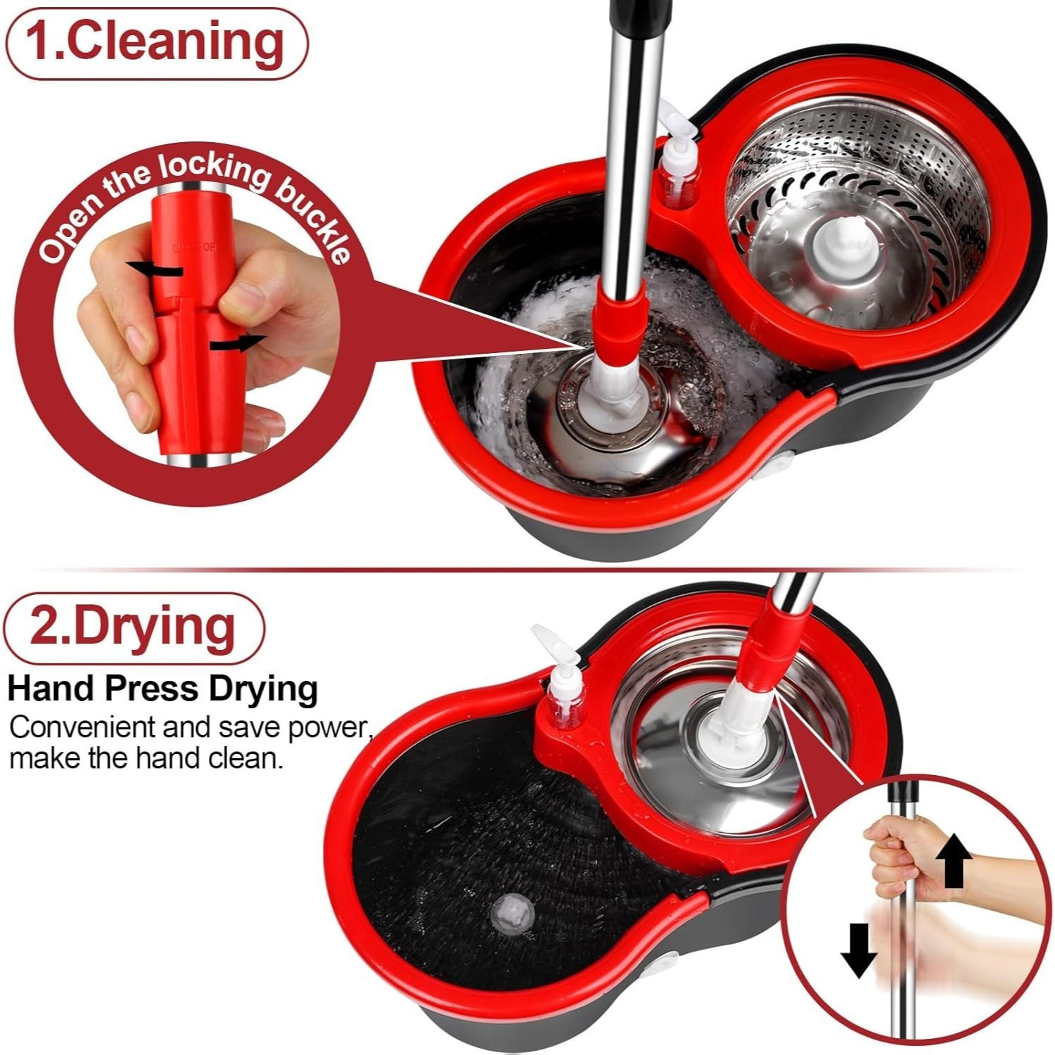 Spin Mop and Bucket with Wringer Set, 360° Spinning Mop Bucket System with 4 Microfiber Mop Replacement Heads and Stainless Steel Adjustable Handle for Floor Cleaning 10 Spin Mop and Bucket with Wringer Set, 360° Spinning Mop Bucket System with 4 Microfiber Mop Replacement Heads and Stainless Steel Adjustable Handle for Floor Cleaning