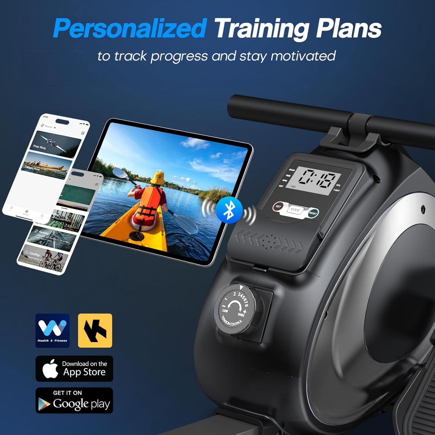 Rowing Machines，Magnetic Rowing Machine for Home Adjustable Resistance 8-Speeds, for Leg and Butt Toning，LED Display,Supports Up to 265 LBS Foldable Design for Easy Storage