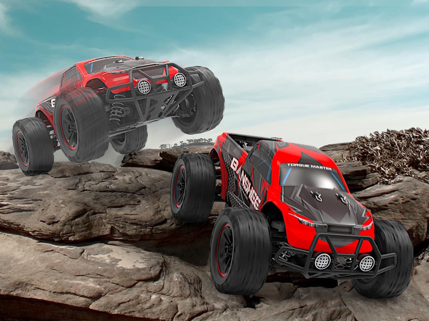 1/16 Ferocious RC Off-Road Truggy with metal spur gear, Radio Remote Control Racing Speed 30kmph 4x4 Sports Car, 12” Large All Terrain LED Vehicler Birthday and Christmas Gifts