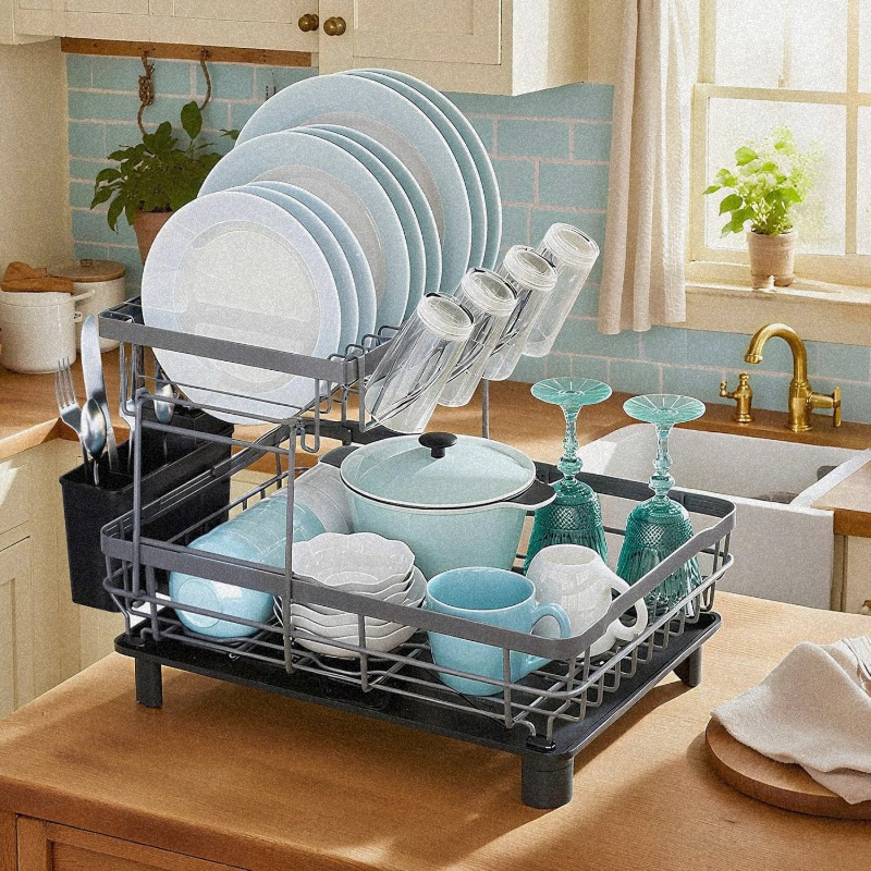 1pc dish drying rack, large-capacity dish rack with and utensils