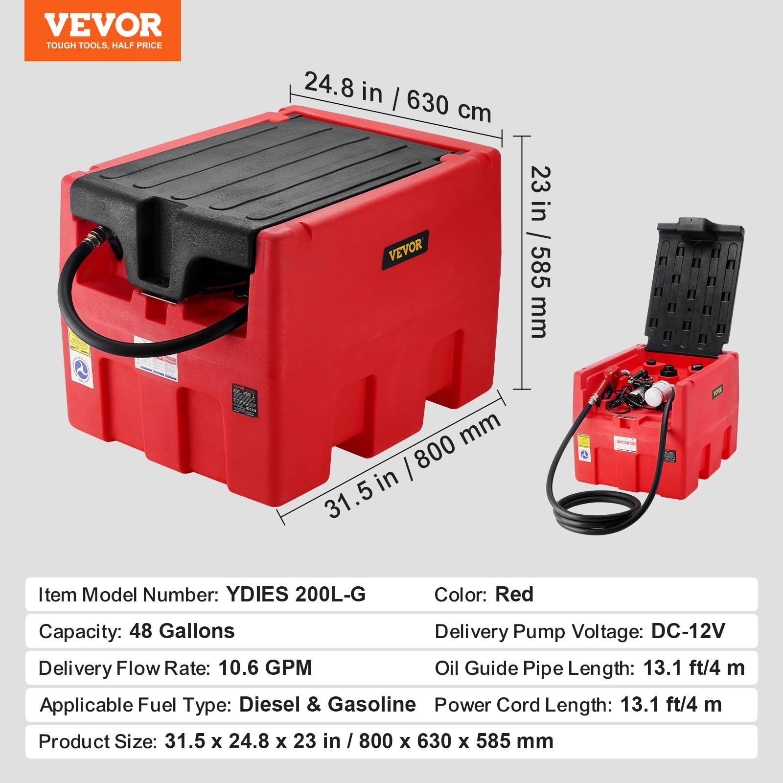 portable     gal fuel tank with 12v electric transfer pump orange red Product details 16