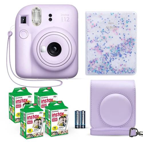 mini 12 instant camera lilac purple 40 sheets shutter accessories bundle compatible carrying case quicksand beads photo album 64 pockets