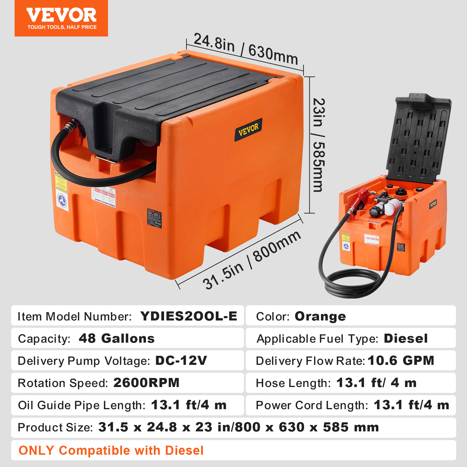 portable     gal fuel tank with 12v electric transfer pump orange red Product details 8