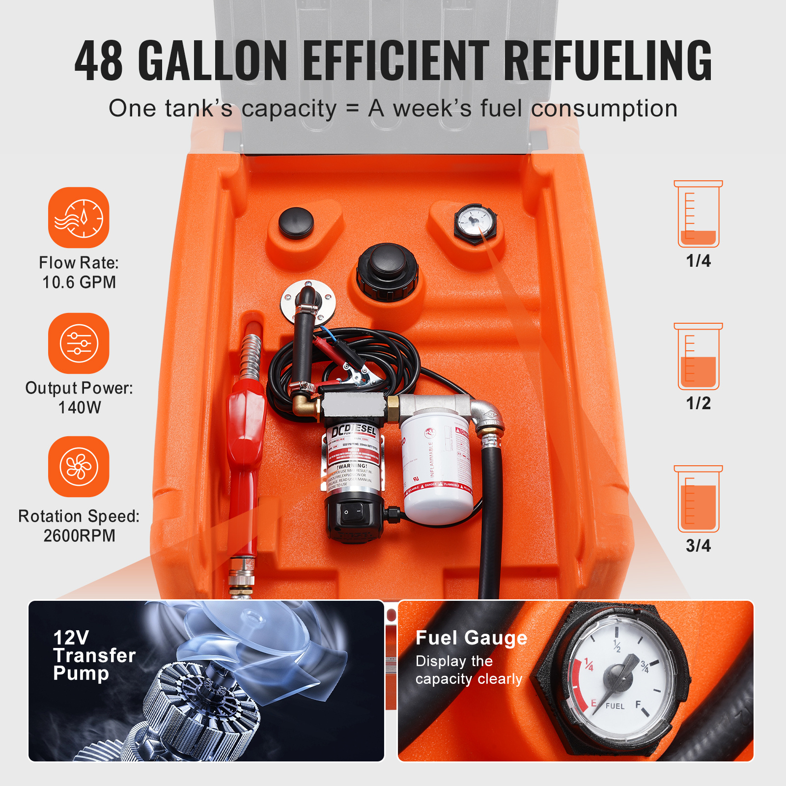 portable     gal fuel tank with 12v electric transfer pump orange red Product details 4