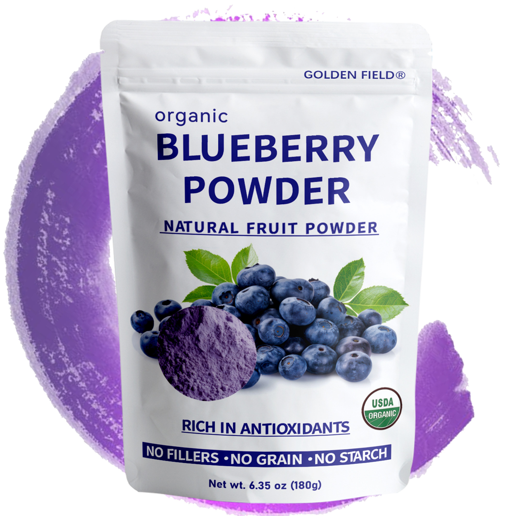 TEMU Blueberry Powder - Wild Harvested - Reusable Sealed Bag For Delicious Smoothies, Beverages, Baking & Milkshakes