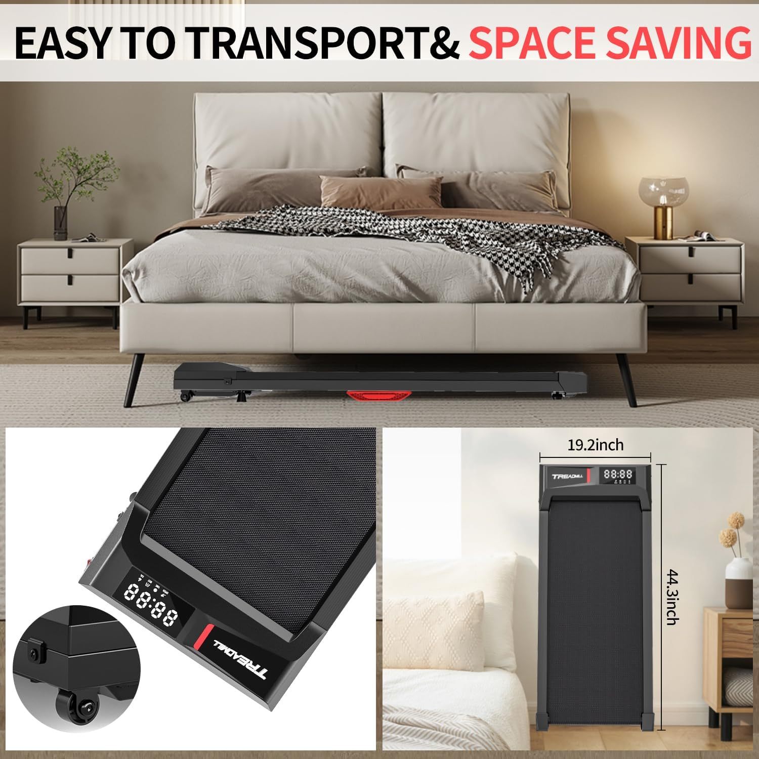 Treadmills, 3 in 1 Portable Treadmill and Walking Pad, with Incline for Home/Office, Remote Control and LED Display