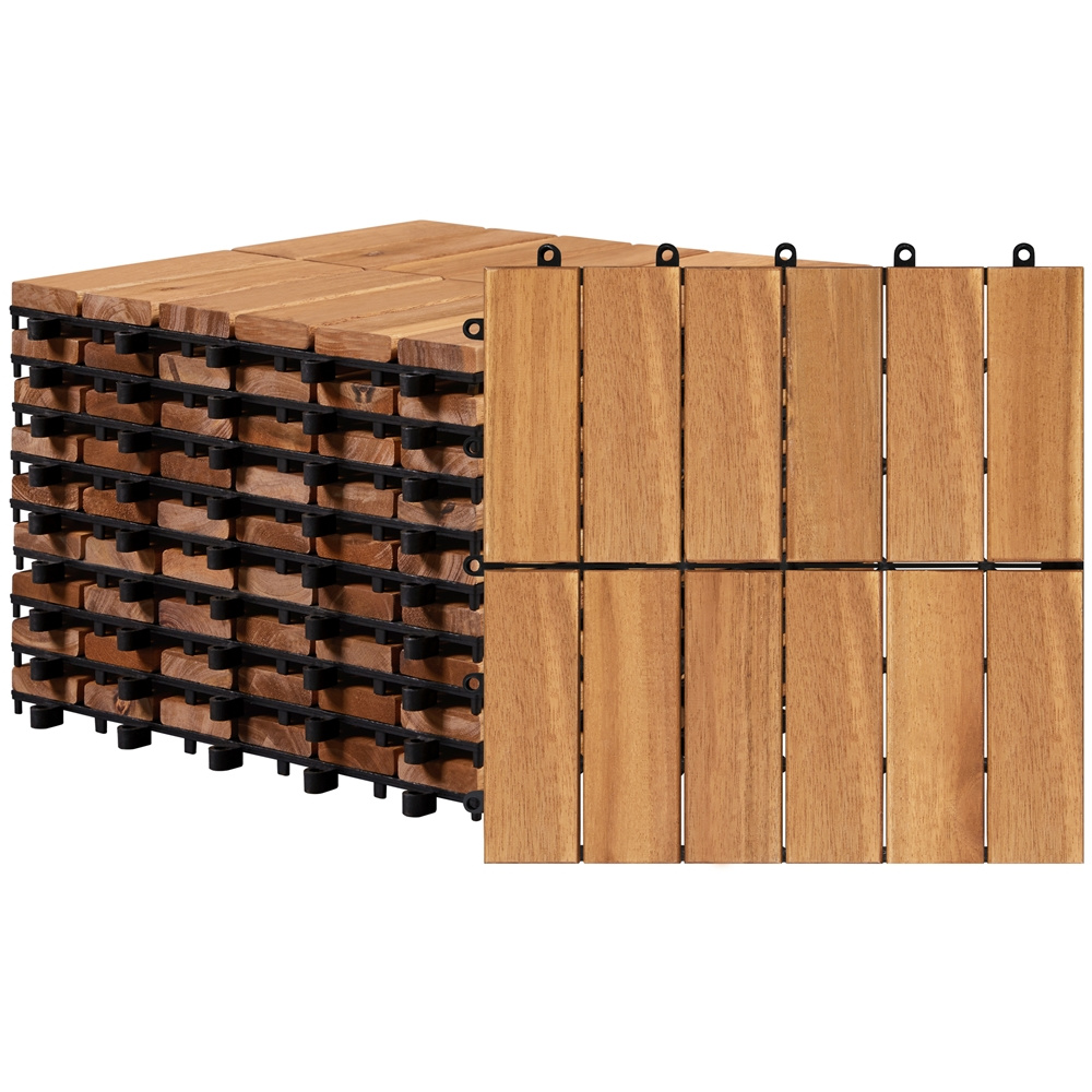   acacia wood interlocking flooring tiles deck tiles pack of 27 water resistant non slip for indoor outdoor use   diy patio deck garden poolside flooring outdoor decor garden decor for outside halloween flooring tiles