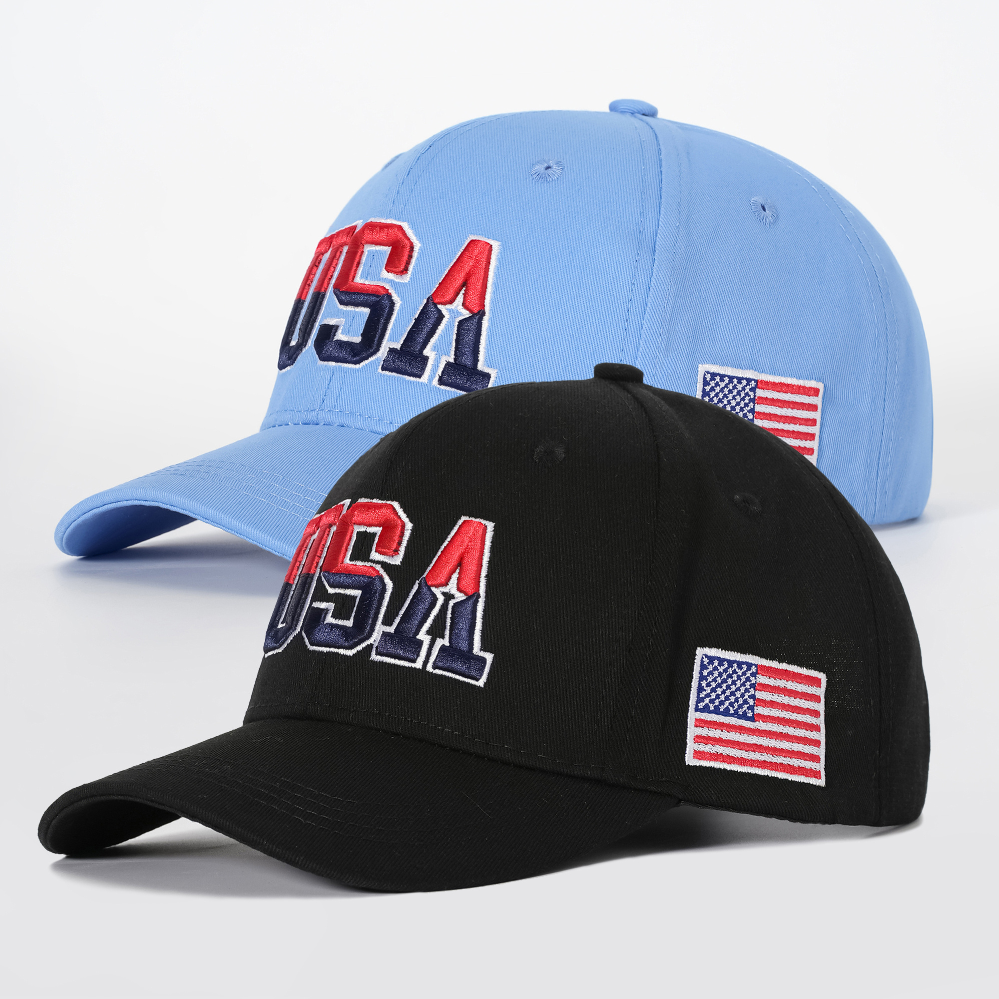 

2pcs Usa Embroidery Baseball Cap For Men Hip Hop Fashion Cap For Women Outdoor Visor Snapback Cap