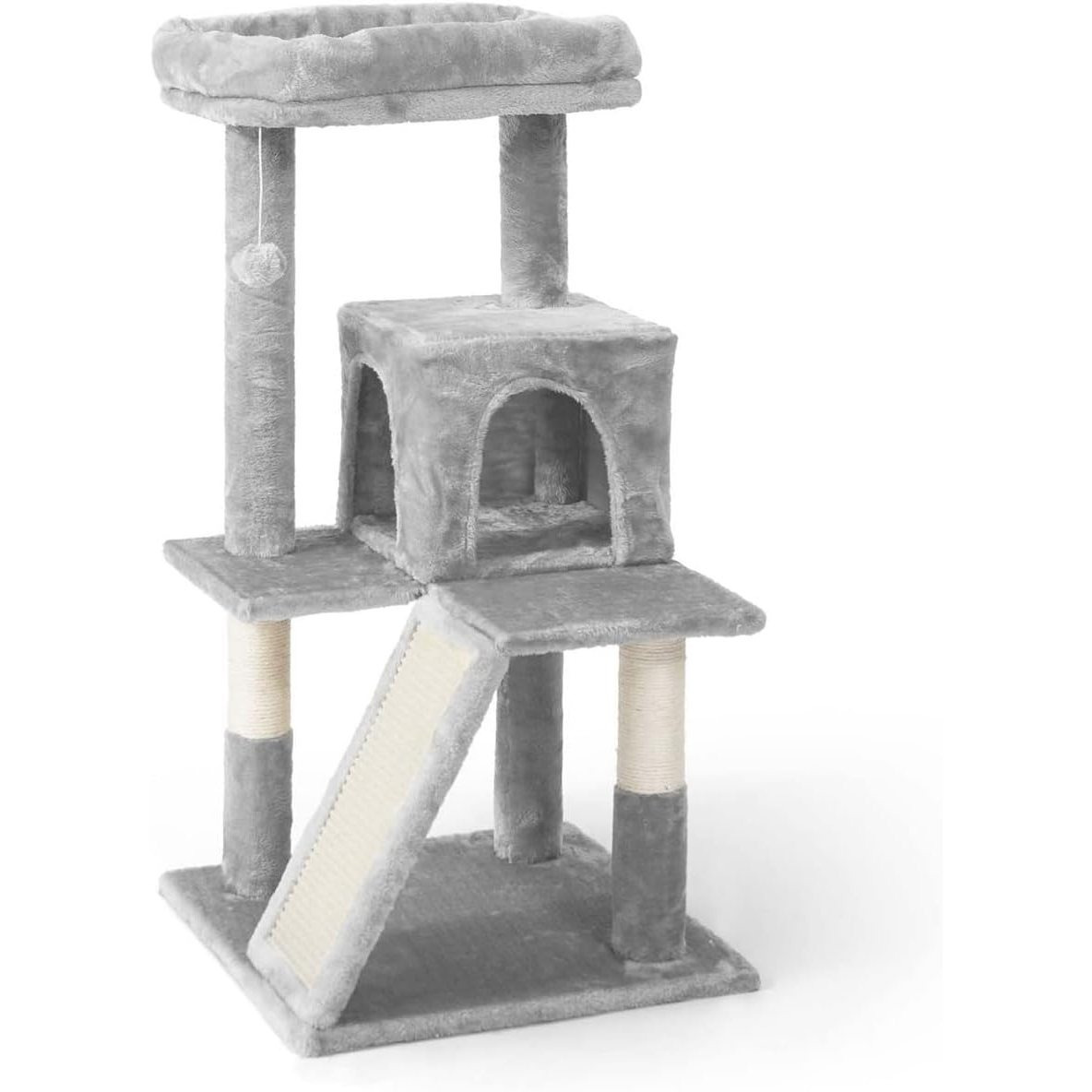 TEMU 37 Inch Cat Tree For Indoor Large Cats Or Kittens, Multi-level Cat Activity Tree With Scratching Posts, Hammock, Cat Cave Condo, Modern Cute Small Cat Climbing Tower With Widened Perch