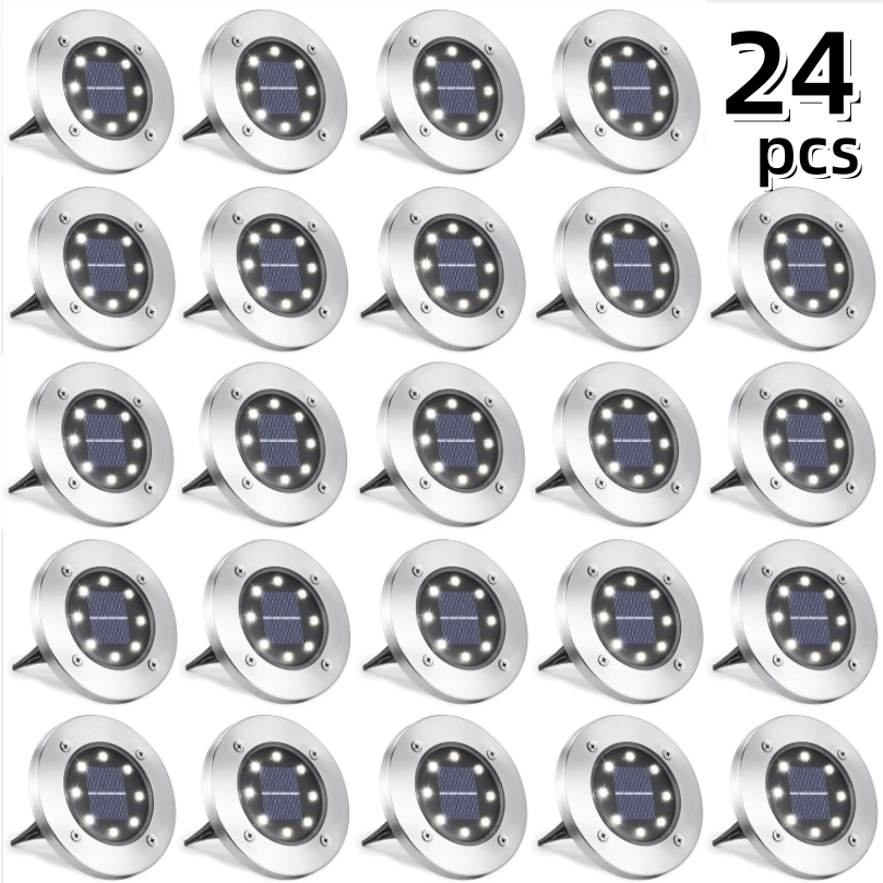 

24pcs Solar Ground Lights, Outdoor 8led Pathway Lights, Solar Garden Lights Landscape Lighting, Patio, Lawn, ,white Light