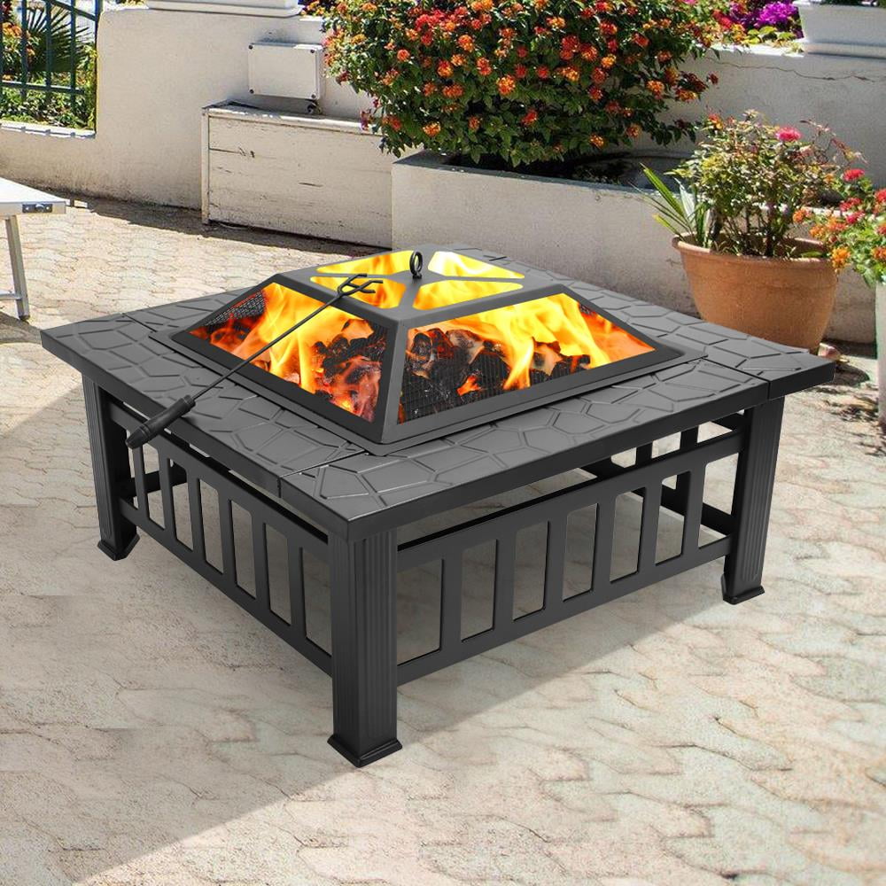 

32 Inch Outdoor Fire Pit Firepit Table Metal Outdoor Fireplaces For Outside Patio Camping Black