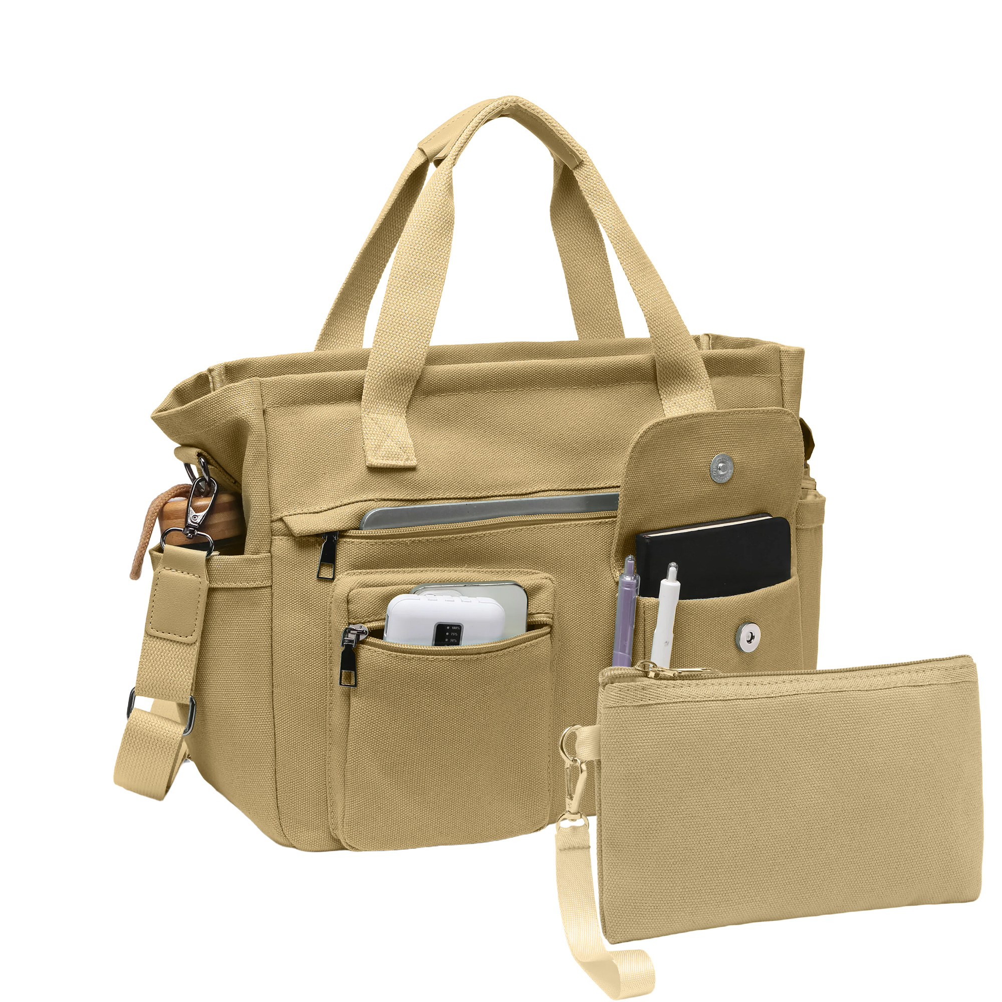 2Pcs Set Canvas Tote Bag Women Laptop Work Bags Crossbody