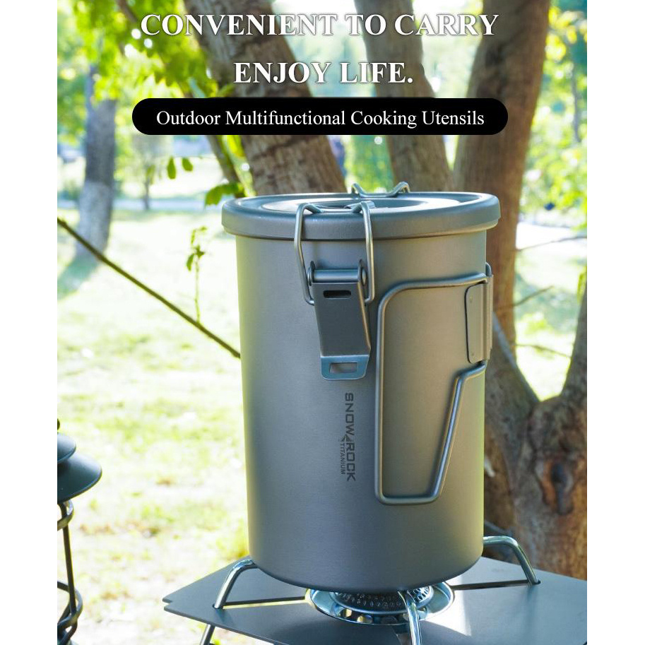 Titanium Pot 39.43oz Camping Cooking Dinnerware Camping Soup Pot Stewed Soup Rice Lightweight Portable Folding Handle Outdoor Tableware