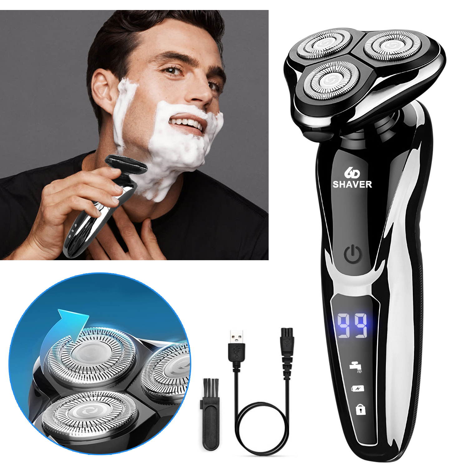 TEMU Father's Days Gift For Her 3-in-1 Usb Rechargeable Electric Shaver For Men, 4d Digital Display With Beard And Nose Hair Trimmer, 3d Digital Display With Beard And Nose Hair Trimmer