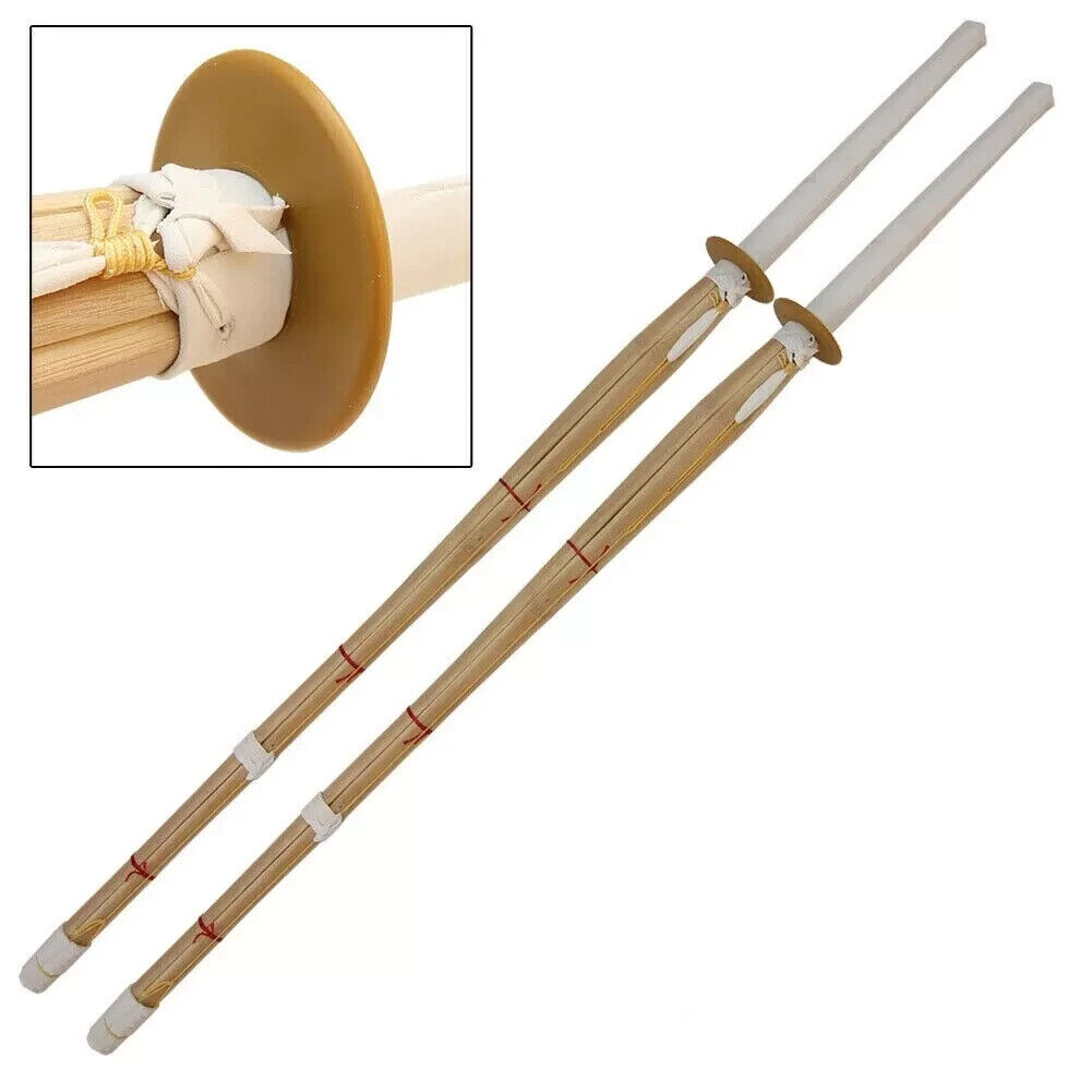 Bamboo practice sword with sheath on a white background