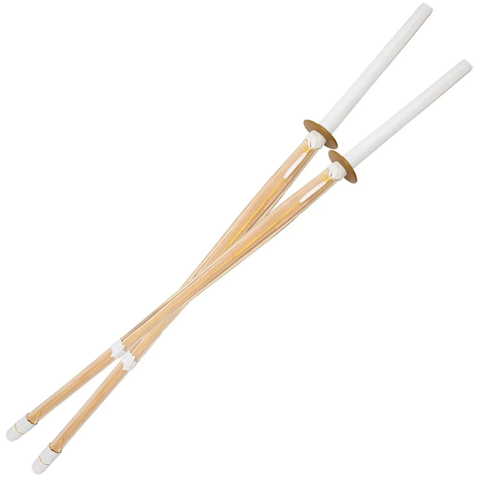 Bamboo practice sword with sheath on a white background