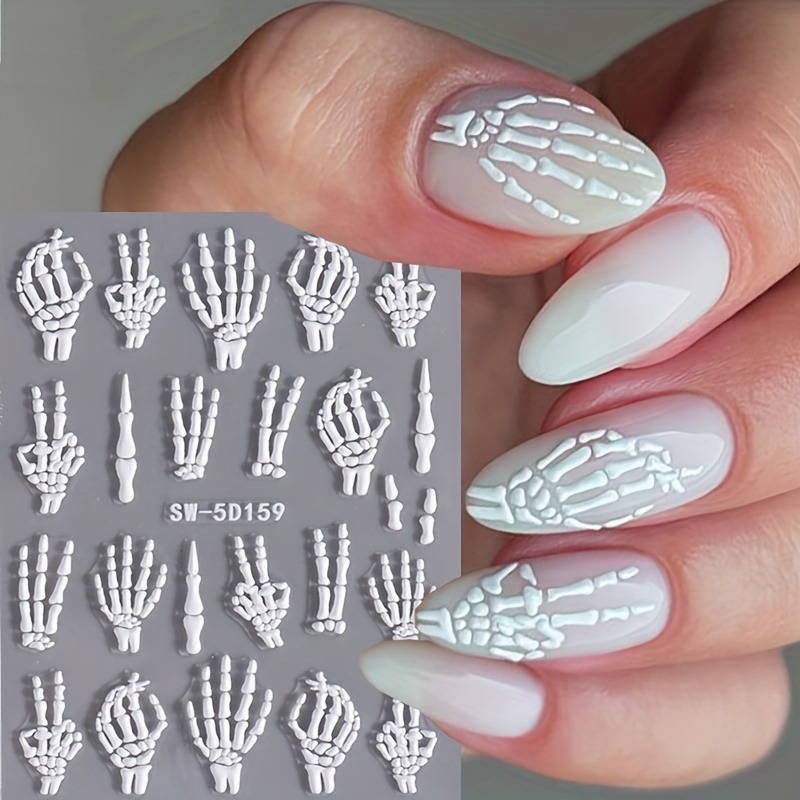 

1pc Halloween 5d Embossed Fingernail Art Stickers - Self-adhesive, Glitter Effects, Diy Holiday Nail Design Stickers