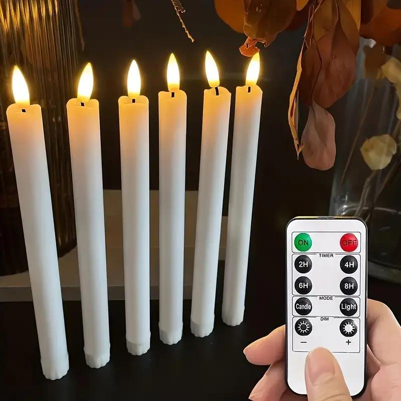 

6 Piece Flameless Taper Candle With Remote Control, Timer, Battery Powered Flame Candle, Plastic Led Window Candle For Halloween, Christmas, Party Decoration,valentine's Day Lineup Decorations