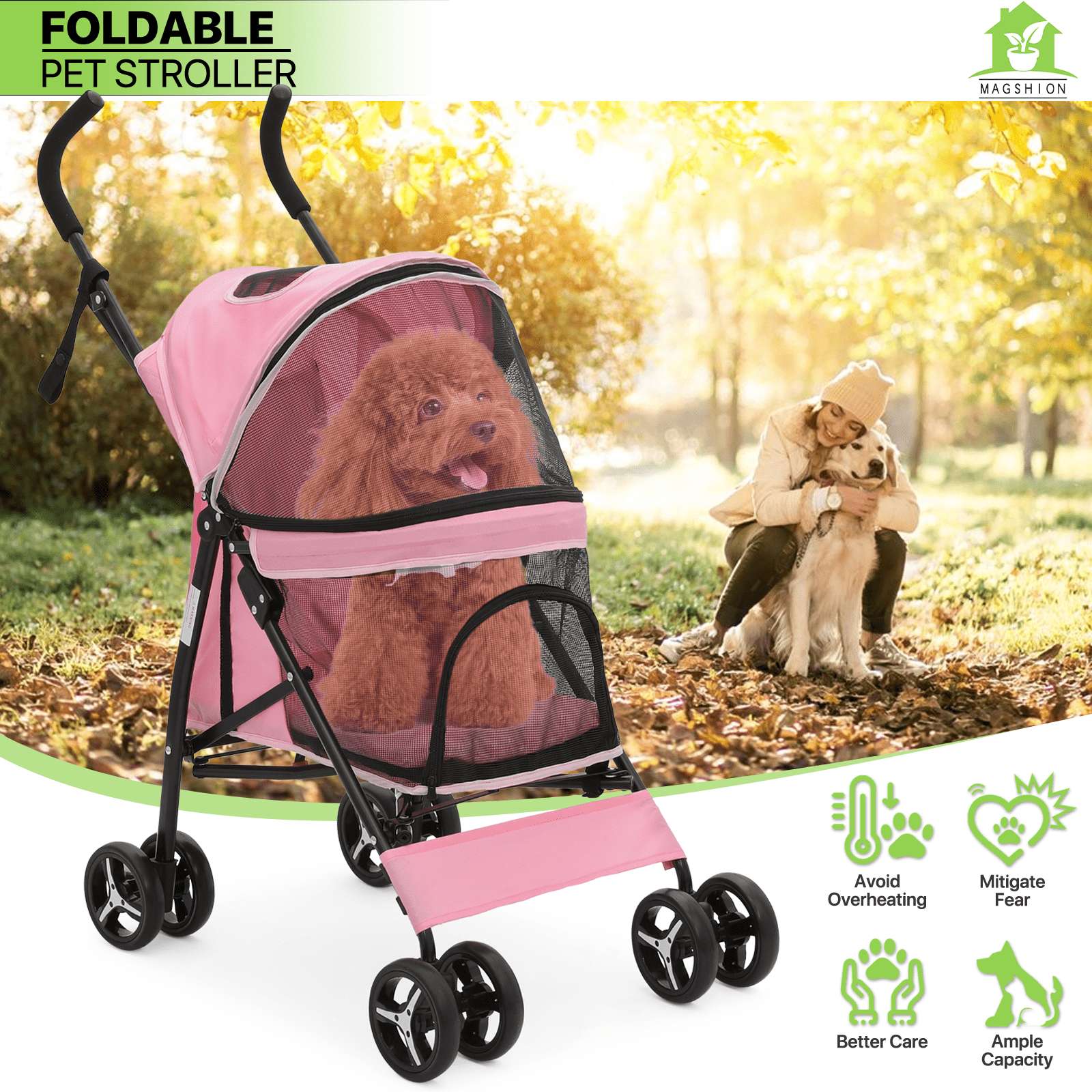 TEMU 4 Wheels Pet Stroller For Small Medium Dogs Cats, Foldable Jogger Stroller W/storage Basket And Cup Holder