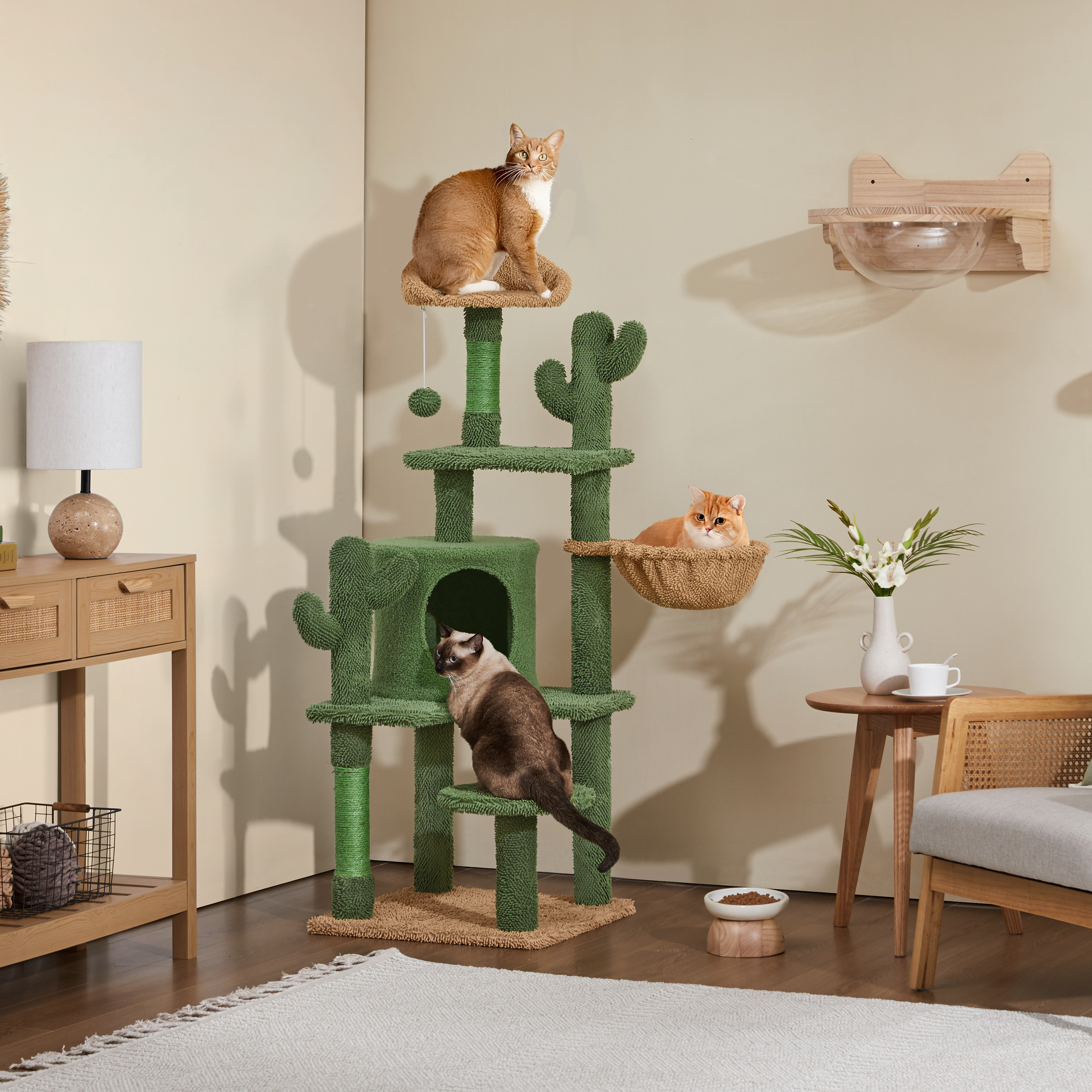 

Cactus Cat Tree, 53in Cat Tower Multi-level Cat Furniture Condo W/& Scratching Post, Climbing Tree With Perch, Platform